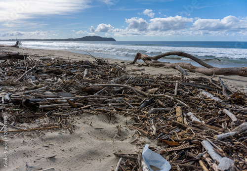 Fotografía Mexican Beach with Rubble after a Hurricane.