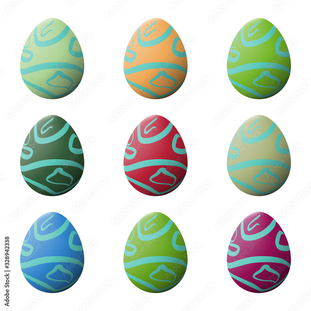 Set of realistic eggs on white background. Easter collection. Vector illustration.