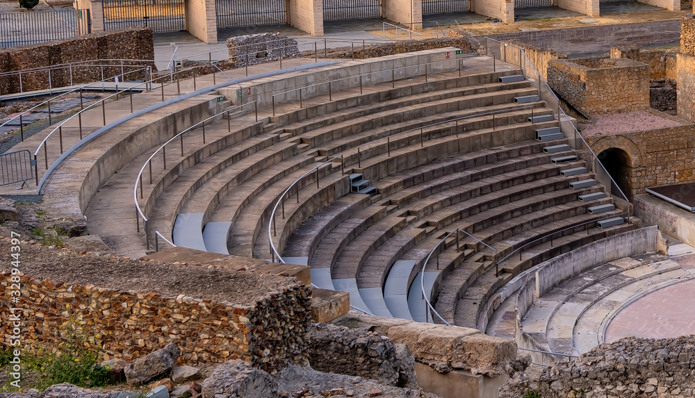 Partial view of ancient Roman theater of Italica, in Santiponce, near Seville, Spain.