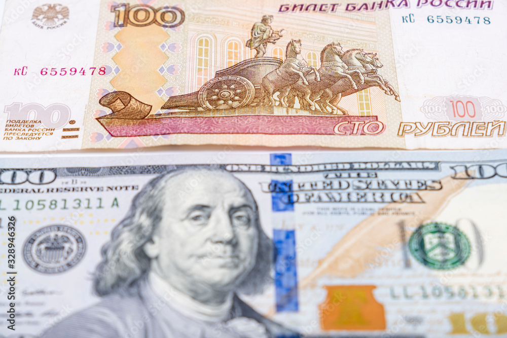 Choice between russian rubles and american dollars, two currency compare