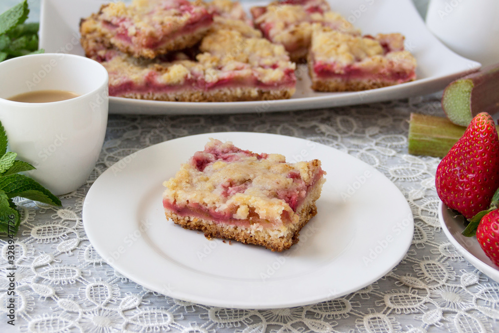 Homemade pie with fresh strawberries and rhubarb. Homemade pie with fresh strawberries and rhubarb.