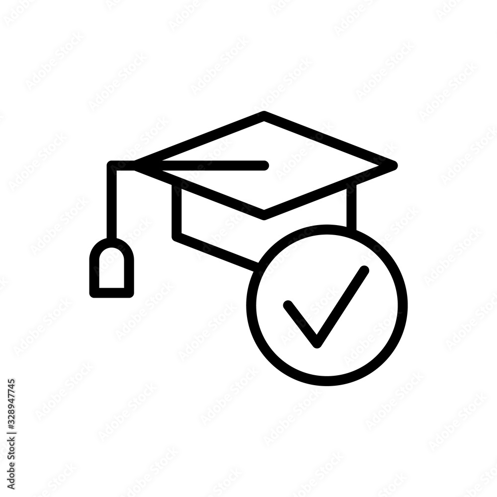 Graduate hat, check mark icon. Simple line, outline vector elements of success for ui and ux, website or mobile application Graduate hat, check mark icon. Simple line, outline vector elements of success for ui and ux, website or mobile application