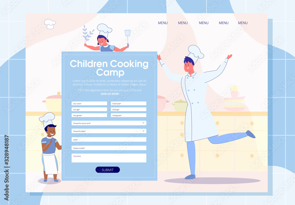 Children Cooking Camp Online Registration Banner.