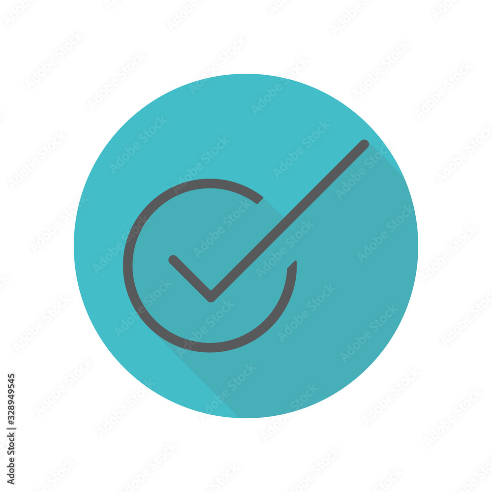Tick sign long shadow icon. Simple thin line, outline vector of restaurant icons for ui and ux, website or mobile application Tick sign long shadow icon. Simple thin line, outline vector of restaurant icons for ui and ux, website or mobile application