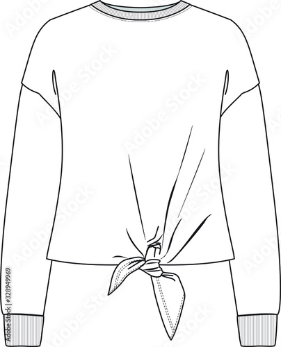 knot detail sweatshirt, apparel template, flat sketch