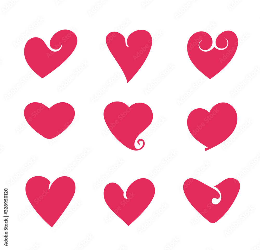 Hearts isolated set. Vector flat graphic design cartoon illustration