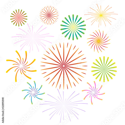 Fireworks isolated on white background set. Vector flat graphic design cartoon illustration