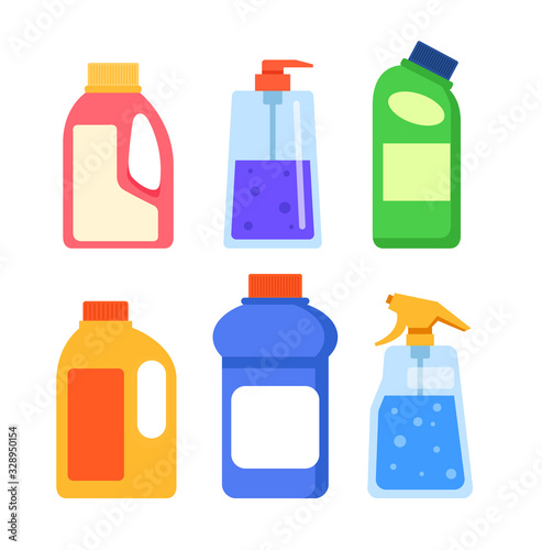 Detergent cleaners bottles mockup isolated set. Vector flat graphic design cartoon illustration