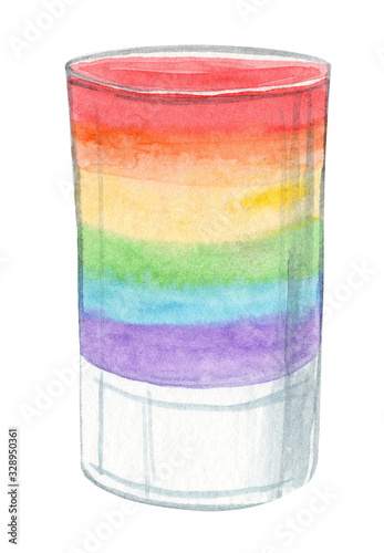 watercolor hand drawn rainbow alcohol shot drink cocktail isolated on white background