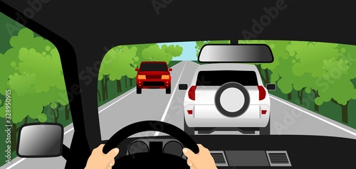 inside view of a person driving a car