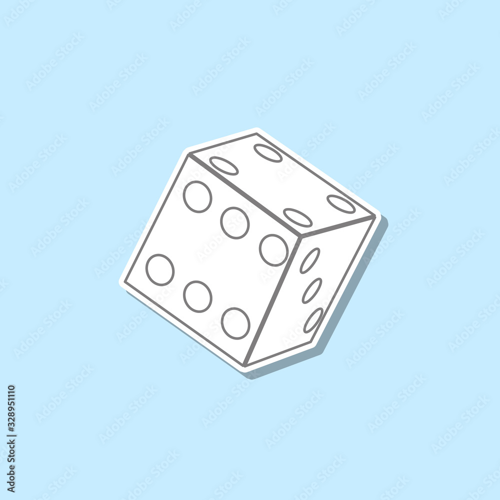 Vector dices sticker icon. Simple thin line, outline vector of web icons for ui and ux, website or mobile application Vector dices sticker icon. Simple thin line, outline vector of web icons for ui and ux, website or mobile application