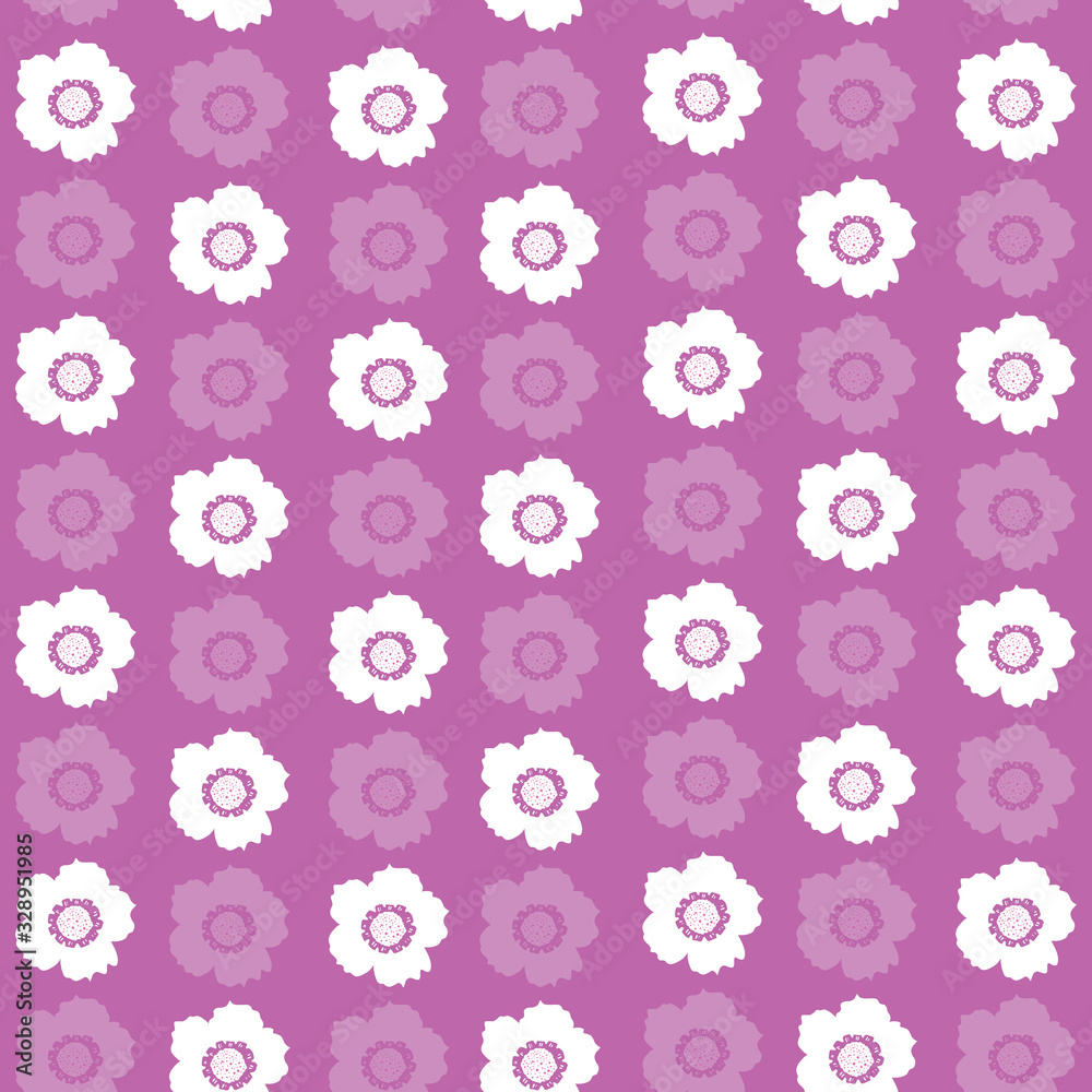 Repeat Vintage Flower Pattern with pink background. Seamless floral pattern. Pink and White. Stylish repeating texture.