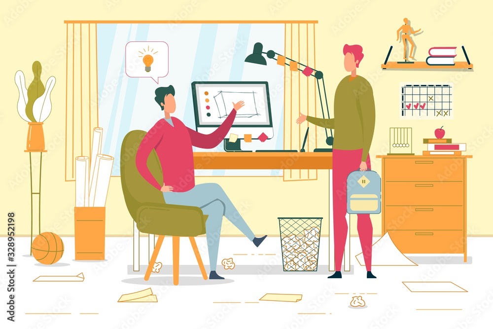 Characters Designer Working at Office, Discussion. Characters Designer Working at Office, Discussion.