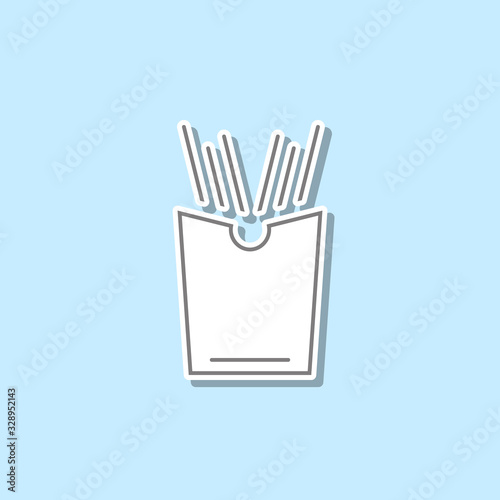 Fast food french fries sticker icon. Simple thin line, outline vector of web icons for ui and ux, website or mobile application