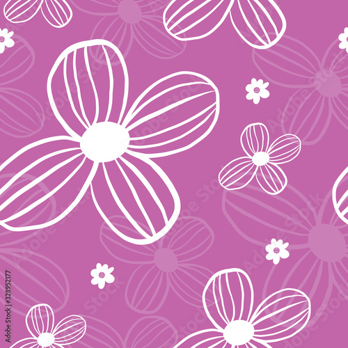Repeat Daisy stylized Wildflower Pattern with light pink background. Seamless floral pattern. Modern. Stylish repeating texture.