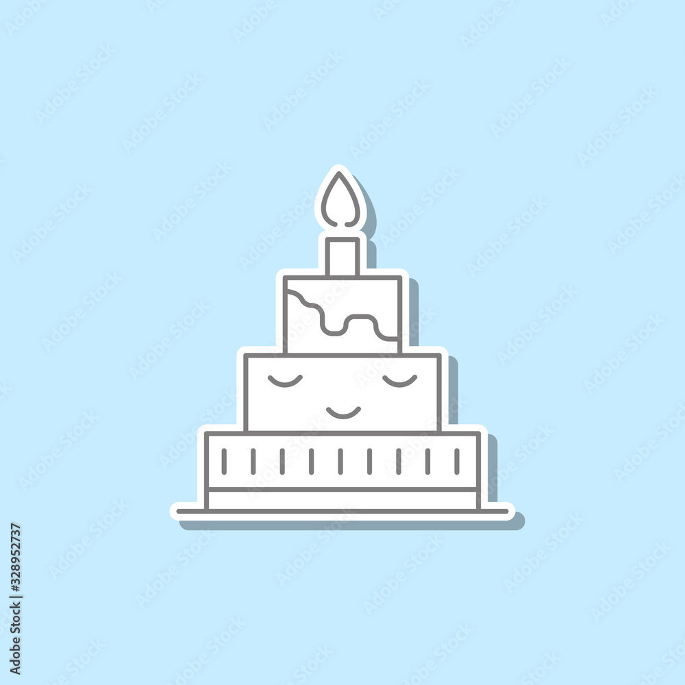 Cake with a candle sticker icon. Simple thin line, outline vector of web icons for ui and ux, website or mobile application Cake with a candle sticker icon. Simple thin line, outline vector of web icons for ui and ux, website or mobile application