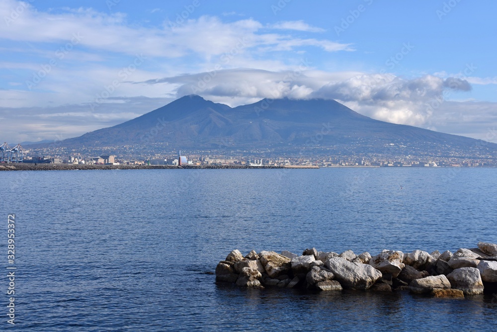 Naklejka premium View on Vesuvius from Naples - Italy