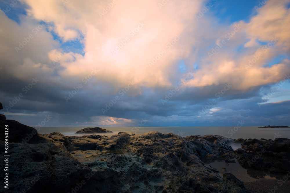 cliffs and sunset view on the beach