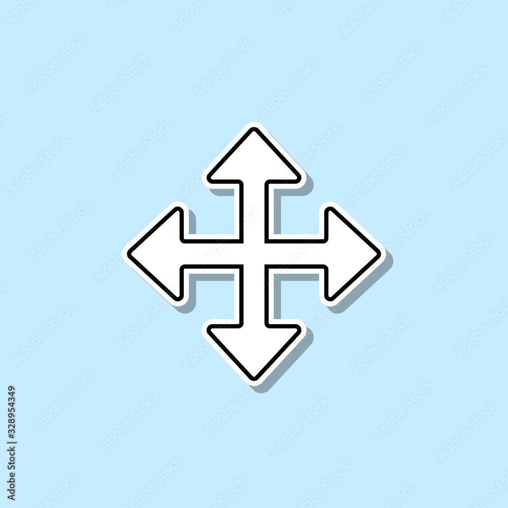 Four-sided arrow sticker icon. Simple thin line, outline vector of web icons for ui and ux, website or mobile application Four-sided arrow sticker icon. Simple thin line, outline vector of web icons for ui and ux, website or mobile application