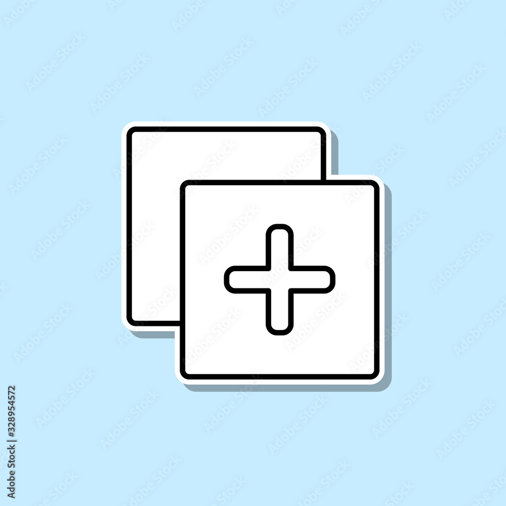 Add-on sign sticker icon. Simple thin line, outline vector of web icons for ui and ux, website or mobile application Add-on sign sticker icon. Simple thin line, outline vector of web icons for ui and ux, website or mobile application