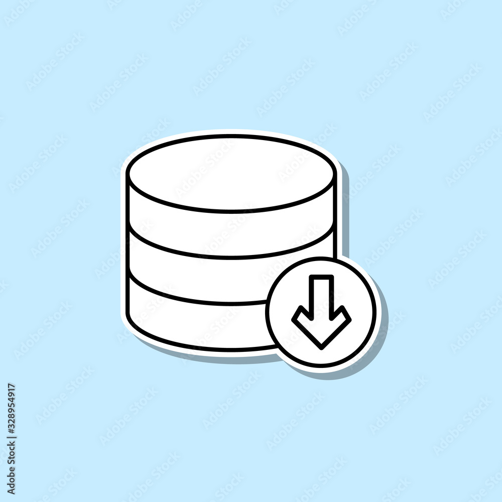 Collected coins and down arrow sticker icon. Simple thin line, outline vector of web icons for ui and ux, website or mobile application Collected coins and down arrow sticker icon. Simple thin line, outline vector of web icons for ui and ux, website or mobile application