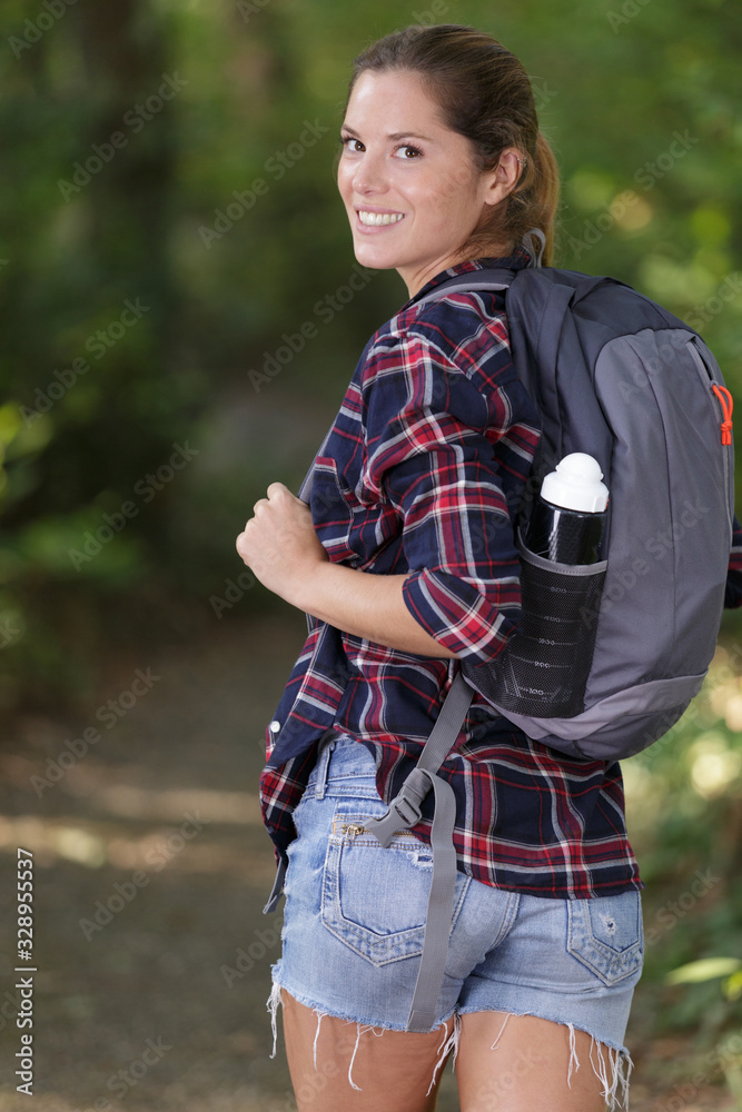 beautiful sweet woman hiker looking at camera beautiful sweet woman hiker looking at camera