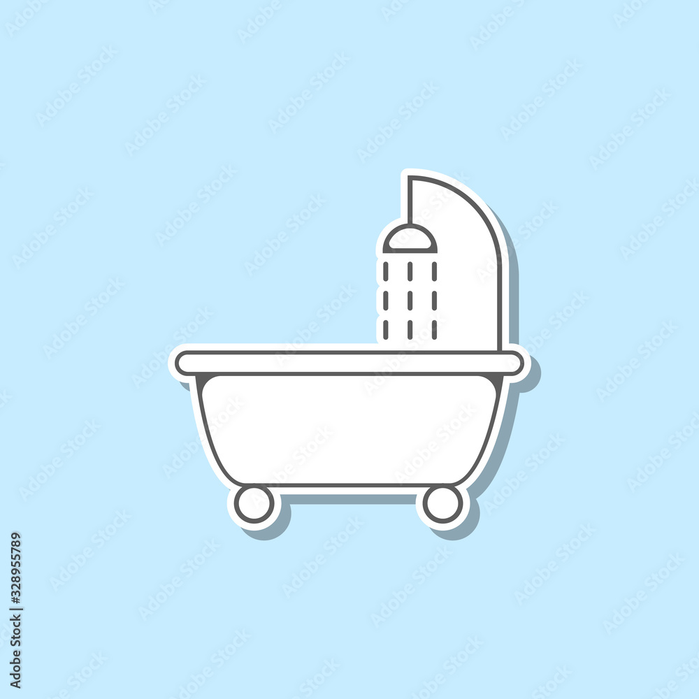 Tub with shower sticker icon. Simple thin line, outline vector of web icons for ui and ux, website or mobile application Tub with shower sticker icon. Simple thin line, outline vector of web icons for ui and ux, website or mobile application