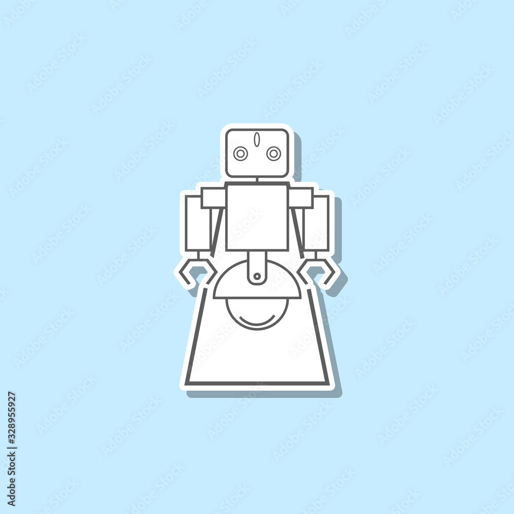 Robot super hero sticker icon. Simple thin line, outline vector of web icons for ui and ux, website or mobile application Robot super hero sticker icon. Simple thin line, outline vector of web icons for ui and ux, website or mobile application