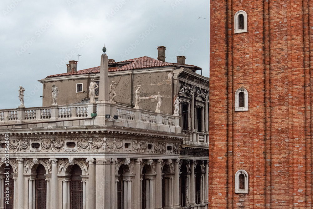 Baroque Sculptures on the Roof of a Palace at St Mark's Square, Venice/Italy