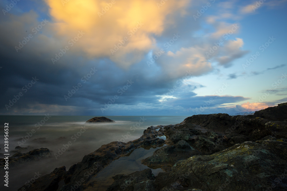 cliffs and sunset view on the beach