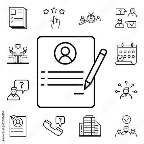 Resume of employee icon. Detailed set of interview icons. Premium quality graphic design. One of the collection icons for websites, web design, mobile app