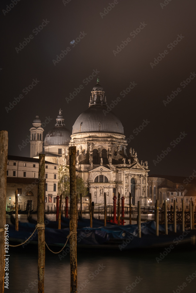 Old Baroque Church Santa Maria della Salute at Night, Venice/Italy
