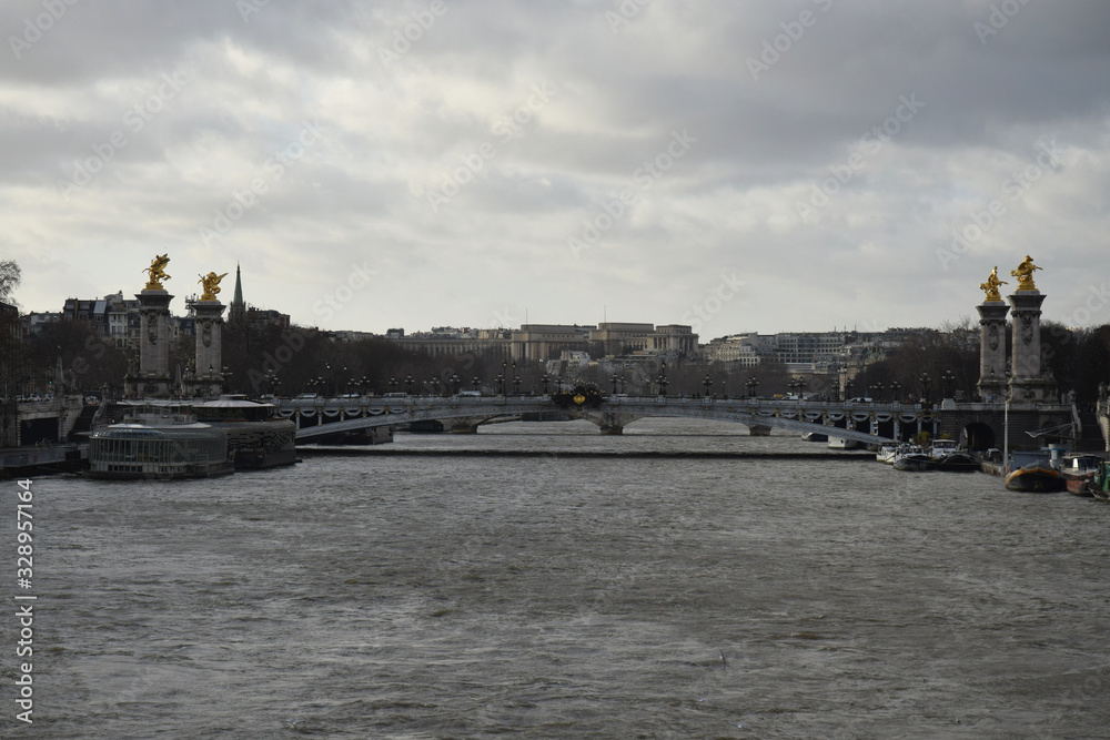 Paris, France : la Seine depuis le pont de la Concorde.