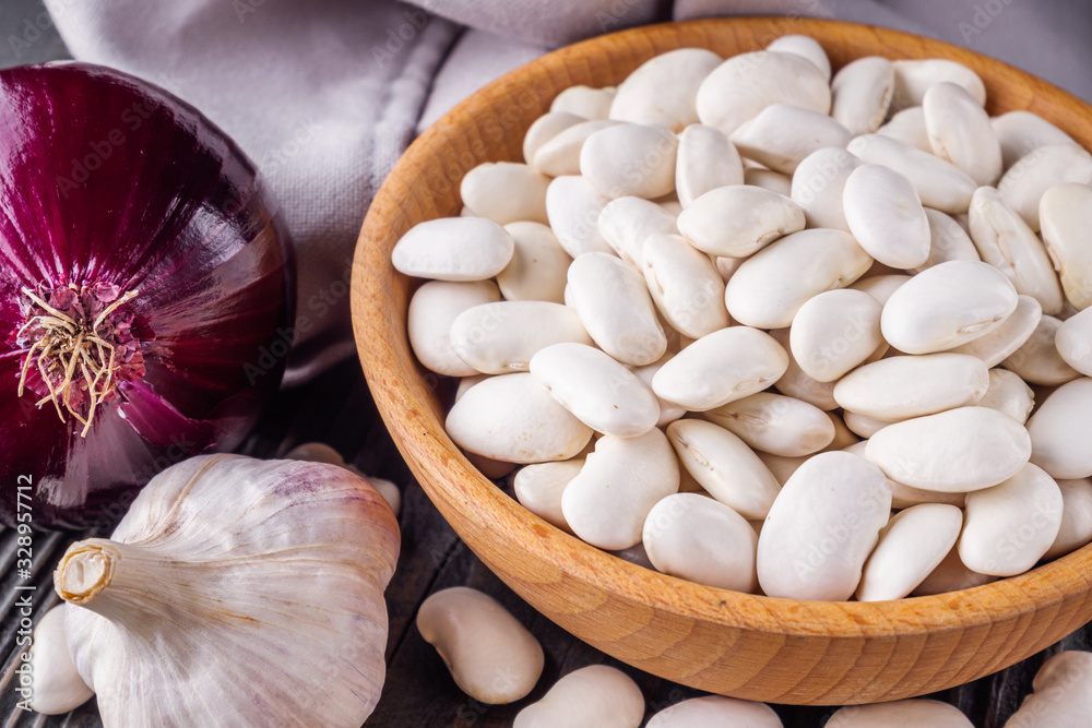Fresh organic natural beans on wooden rustic background Fresh organic natural beans on wooden rustic background