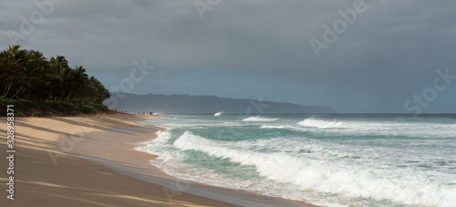 Fototapeta Naklejka Na Ścianę i Meble -  Early morning beach and waves on the North Shore of Oahu, Island of Hawaii, USA