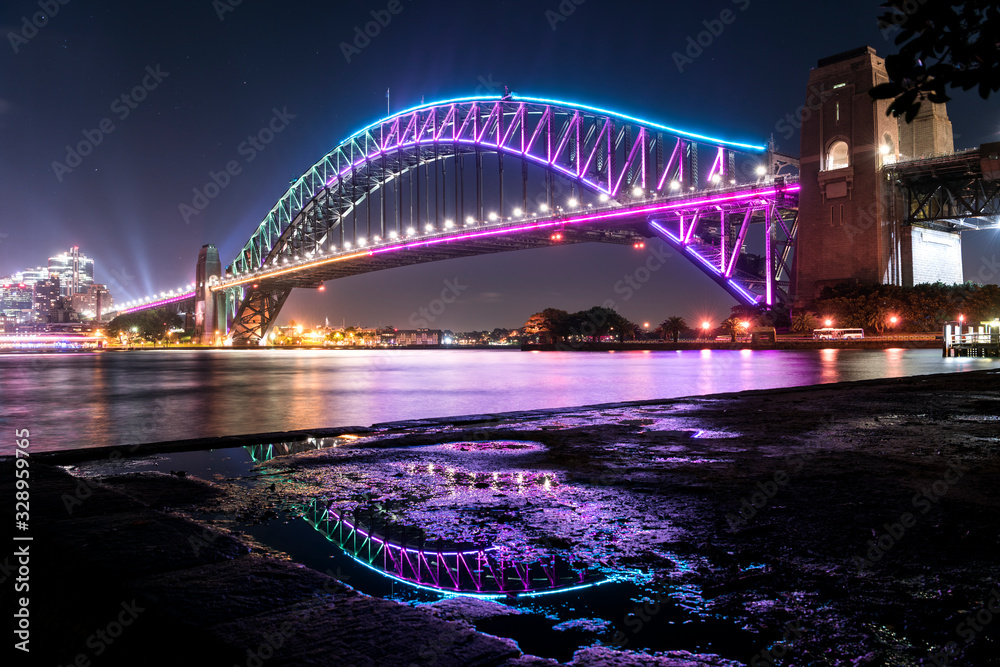 Obraz premium Sydney Harbour Bridge at night, Vivid Sydney, Australia