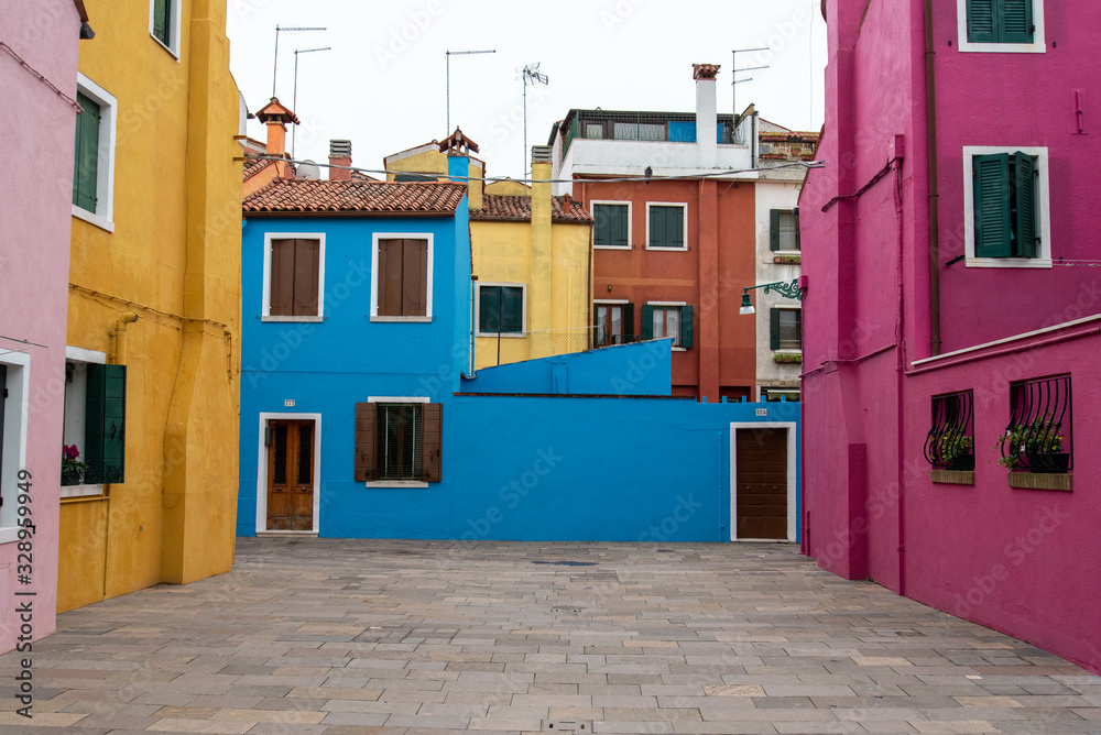 Colorful Houses at the Rio Pontinello on Burano Island, Venice/Italy