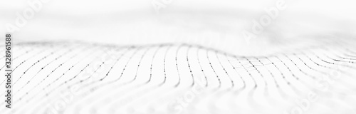 Wave 3d. Wave of particles. Abstract white Geometric Background. Big data visualization. Data technology abstract futuristic illustration. 3d rendering.