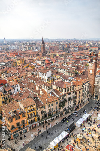 Top view of the medieval city of Verona from the Lamberti tower