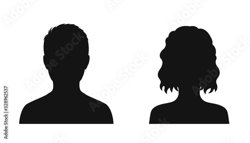 Man and woman head icon silhouette. Male and female avatar profile sign, face silhouette logo – vector