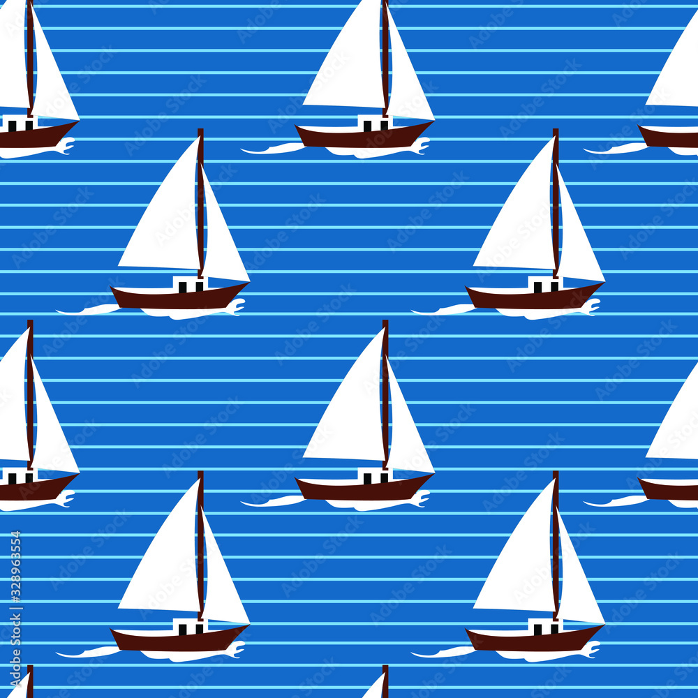 sailing ships vector seamless pattern. Beautiful design elements, perfect for nursery.