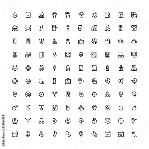 Set of 100 Time Future, Past, and Preset outline style icons - vector