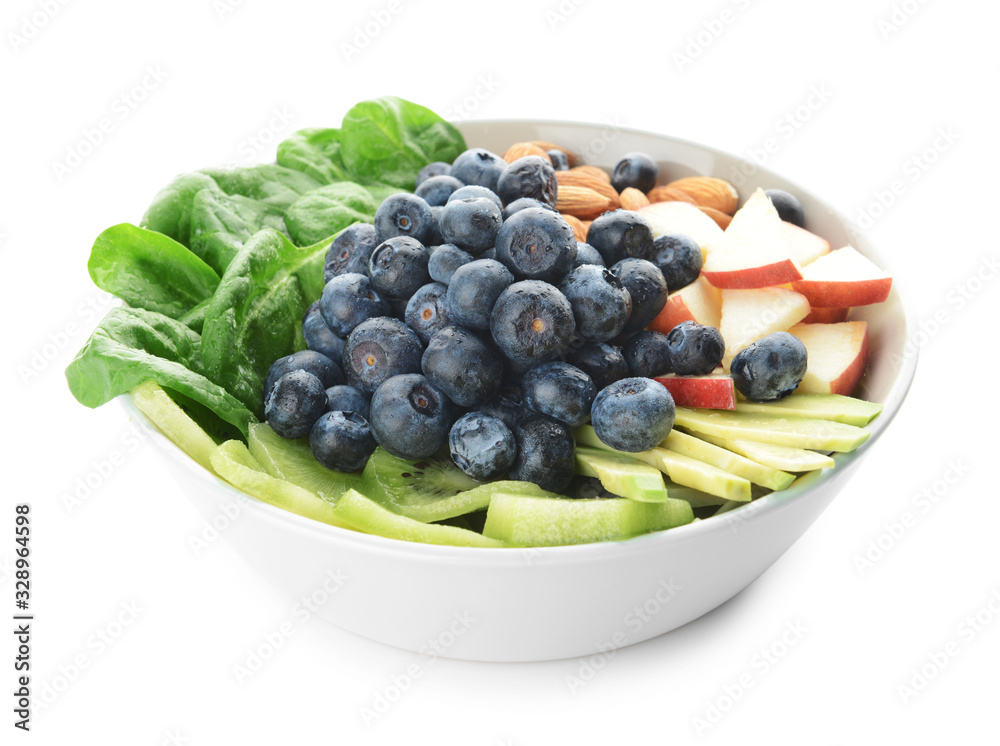 Bowl with tasty salad on white background Bowl with tasty salad on white background