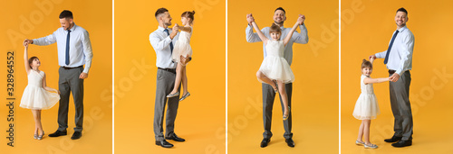 Set of dancing father and h...