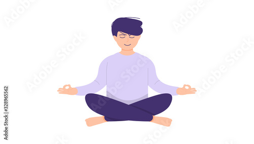 illustration of a man doing meditation. relax, controlling mind and emotions, inception and the search for ideas. flat design