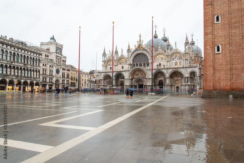 The St. Mark's Square in Venice during Rainy Weather and Aqua Alta, Venice/Italy