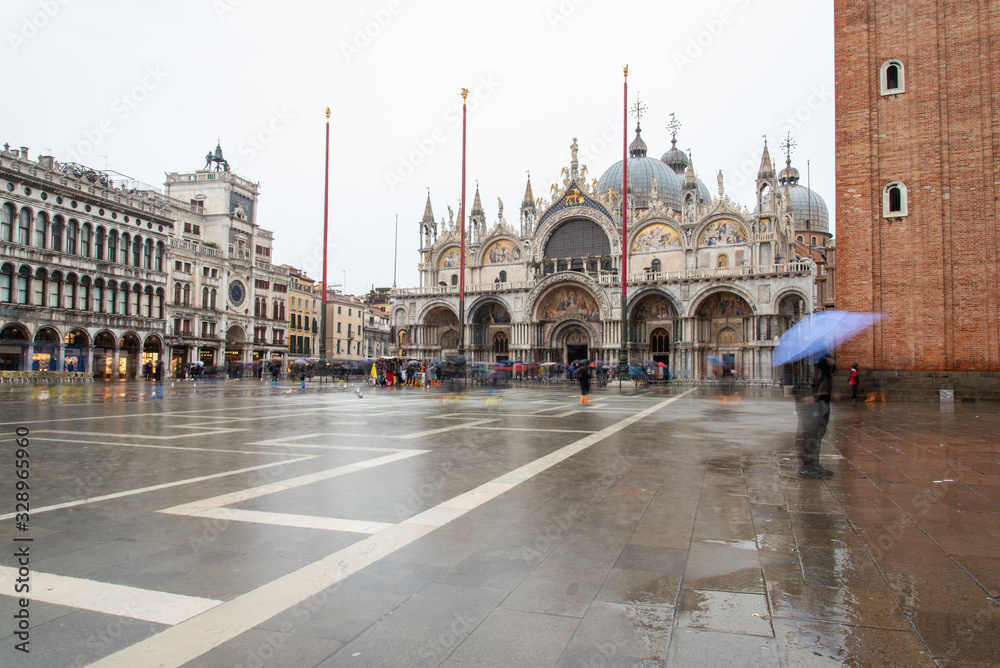 The St. Mark's Square in Venice during Rainy Weather and Aqua Alta, Venice/Italy
