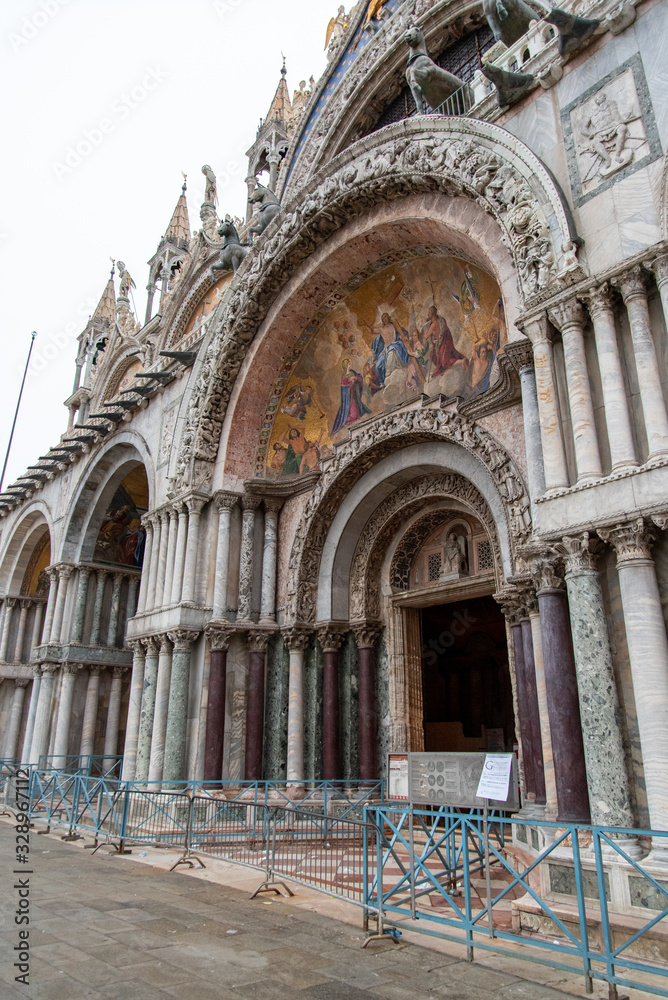 Facade of the Main Gate of the St Mark's Basilica in Venice/Italy