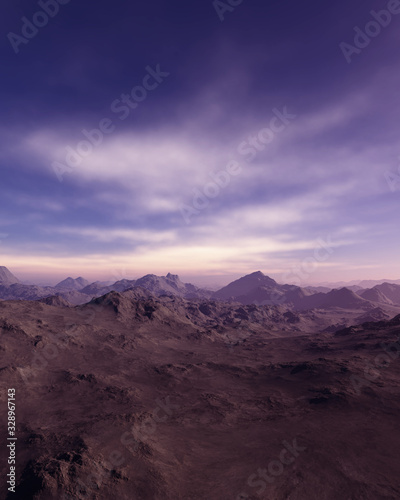 3d generated fantasy landscape of lonely desert mountains