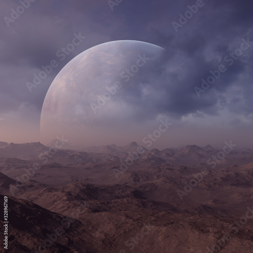 3d rendered Space Art: Alien Planet - A Fantasy Landscape with blue skies